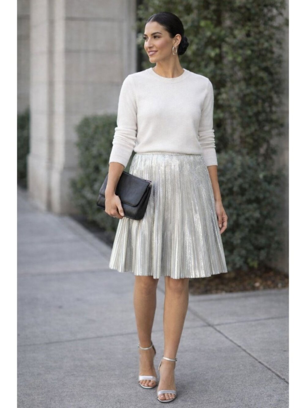 Talbots Silver Pleated Skirt Cocktail Metallic 8 NEW
